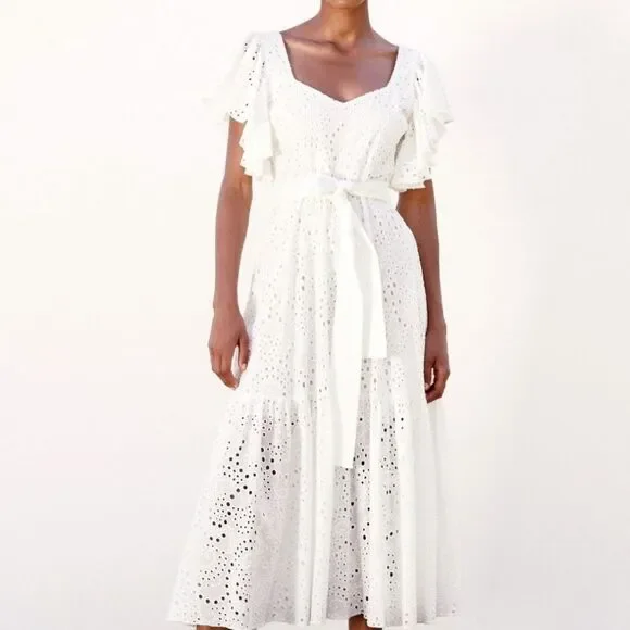 Zara White Wrap Midi Dress with Flutter Sleeves - Picture 9 of 11